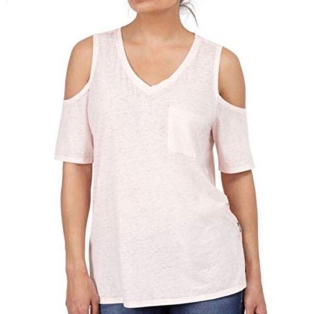 Seven7 S Veil Rose Solid Cold Shoulder Pocket Tee